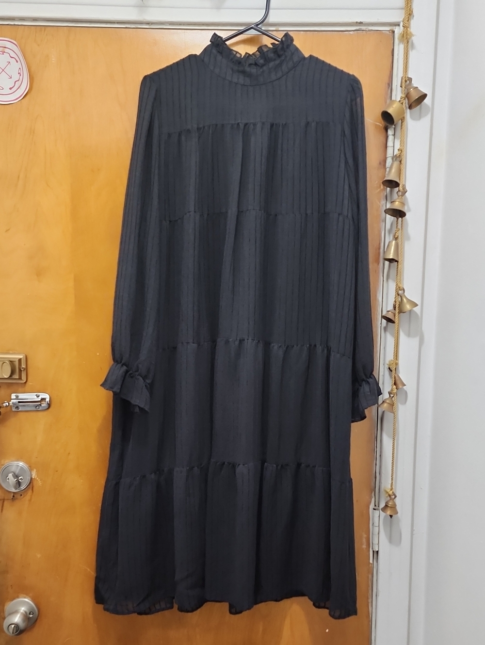 Black Ruffle Neck Long Sleeve Dress